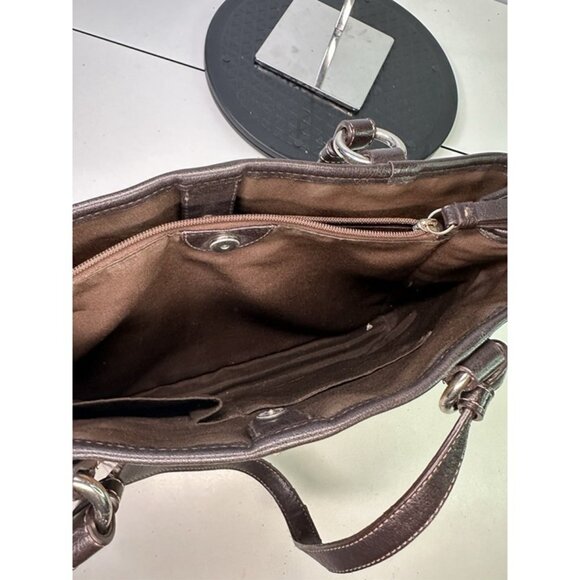 Coach Brown Peyton Signature Logo Heritage Handbag Leather Tote EUC - Picture 8 of 11